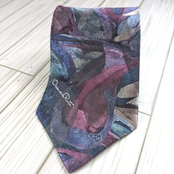 Oscar de la Renta Studio Vintage Metallic Abstract Wide Necktie in Jewel Tones - Picture 2 of 7